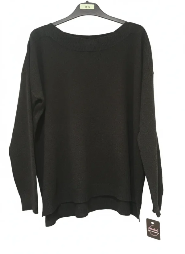 Jersey Punto Oversize Negro Cuello Barco