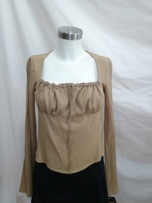 Top kaki fruncido con manga larga – Talla única