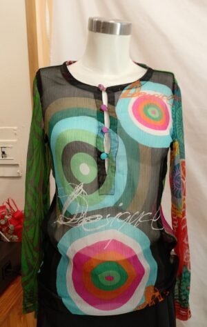 top transparente multicolor desigual manga larga talla S/M