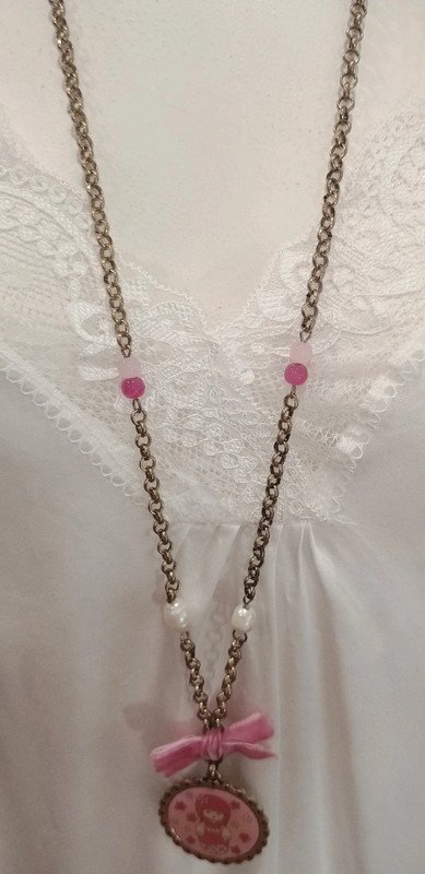 Collar kawaii rosa con lazo y colgante infantil estilo cute