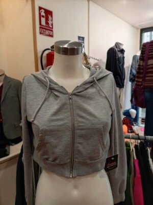 Sudadera corta con capucha gris y cremallera – Shein XS