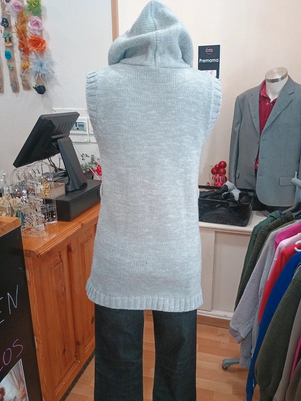 Vestido / jersey largo con capucha – Gris claro – Talla 16 (XS/S)