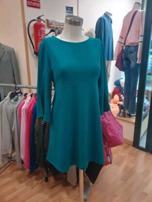 Vestido verde petróleo Cerezas – talla L– elegante y cómodo