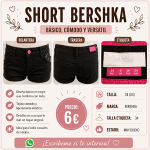 5f698fd7cc7059d0ddfdb62e9992fa8435c59e8a34a3cd2dc9baadadc0bb0aab Short negro Bershka talla 34 XS denim verano