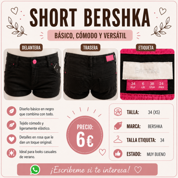 5f698fd7cc7059d0ddfdb62e9992fa8435c59e8a34a3cd2dc9baadadc0bb0aab Short negro Bershka talla 34 XS denim verano