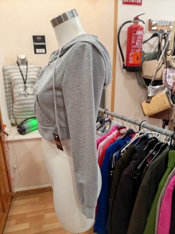 Sudadera corta con capucha gris y cremallera – Shein XS