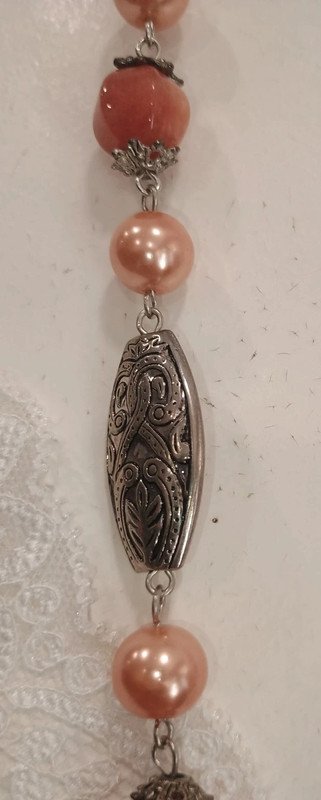 Collar largo perlas rosa y cuentas coral estilo elegante vintage