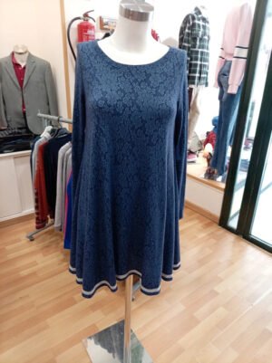Vestido azul marino efecto encaje – corte evasé – marca Poète