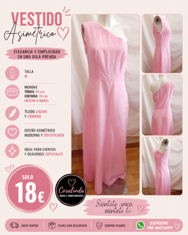 dc73acb6cb7bbc30279b1f617d0b7c68e08109136deb39d54a2eaf7c38f6d5be Vestido largo rosa asimétrico hecho a mano – elegante y único
