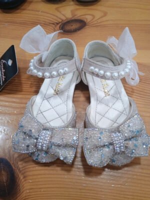 Zapatos niña Meng Ke Xuan brillo y perlas – talla 24 – cerem