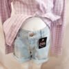 conjunto niña camisa cuadros rosa + short vaquero talla 7 años