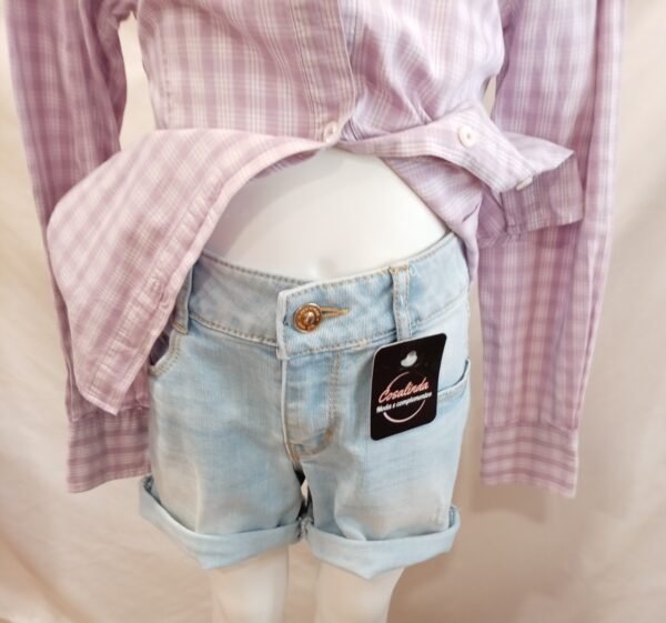 conjunto niña camisa cuadros rosa + short vaquero talla 7 años