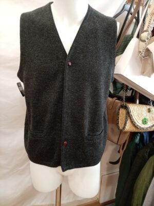 chaleco lana merino gris oscuro vintage talla L