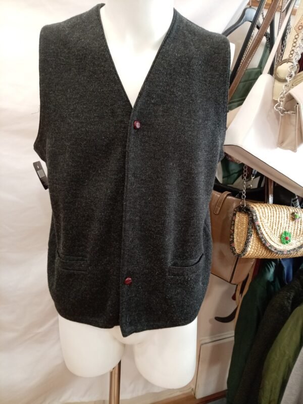 chaleco lana merino gris oscuro vintage talla L