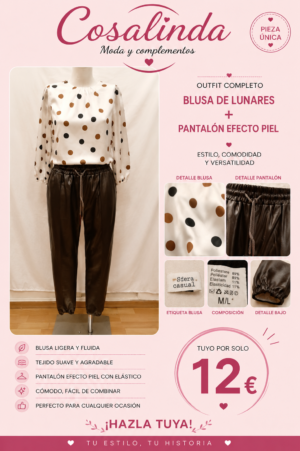 file_0000000031dc7246b003c84763de3f43 Outfit mujer elegante blusa lunares y pantalón efecto piel