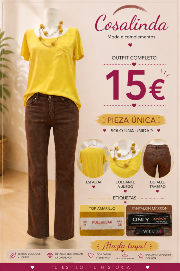file_0000000077b871f4a3d6a24cc843f51d Conjunto mujer amarillo y marrón con collar