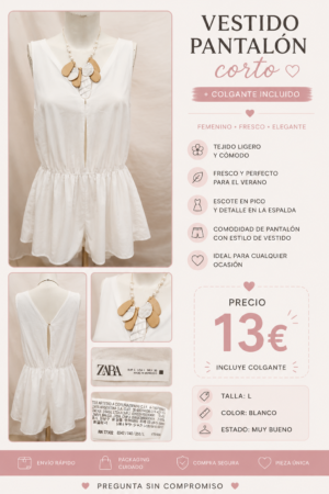 file_00000000a0e071f49b36d61e50041b14 Vestido pantalón corto blanco Zara + collar | Talla L | Verano elegante