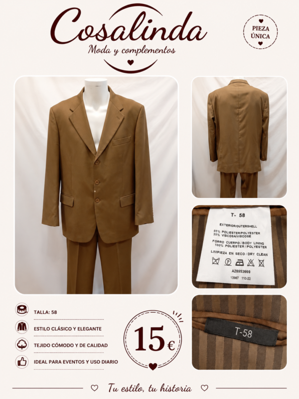 Traje hombre marrón clásico elegante Talla 58 - Cortefil