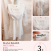 Blusa blanca Mice Swan boho con bordados y mangas 3/4 – Talla L