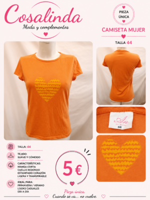 Camiseta naranja con corazón | Talla 44